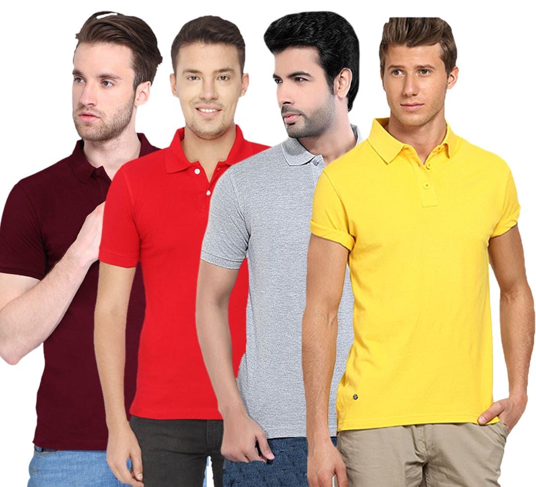 Poly Cotton Solid Half Sleeves Mens Polo T-shirt (Pack of 4) - FIZZI.SHOP