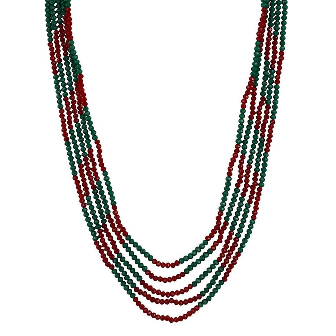 Five Layer Red and Green Crystal Beads Necklace - Fizzibyizzicommerce
