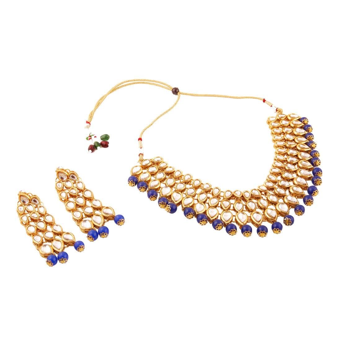 Elegant Finish Gold Plated Blue Kundan Necklace Set - Fizzibyizzicommerce