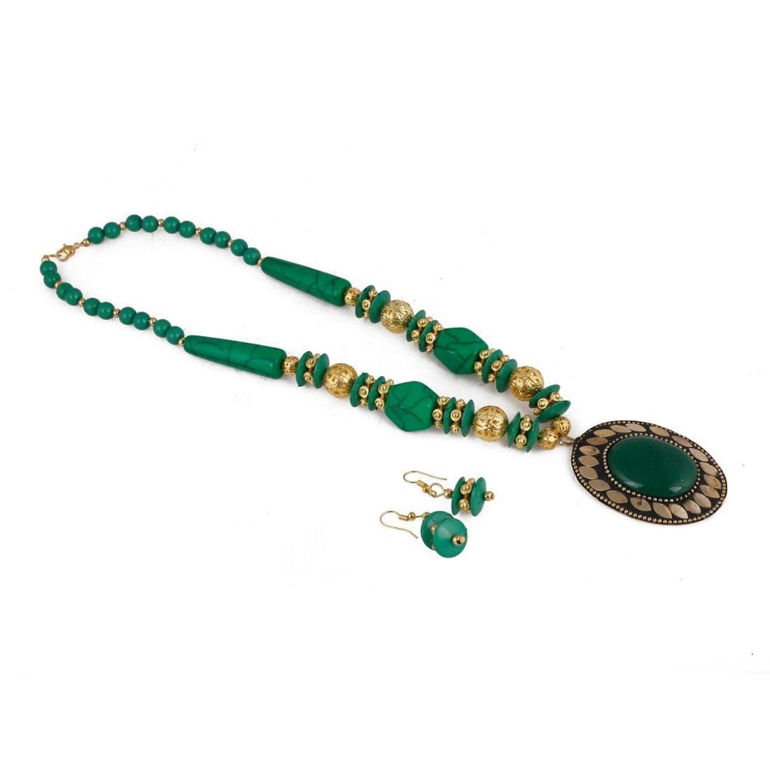 Fashion Handmade Green Beads Necklace with Earrings Set - Fizzibyizzicommerce