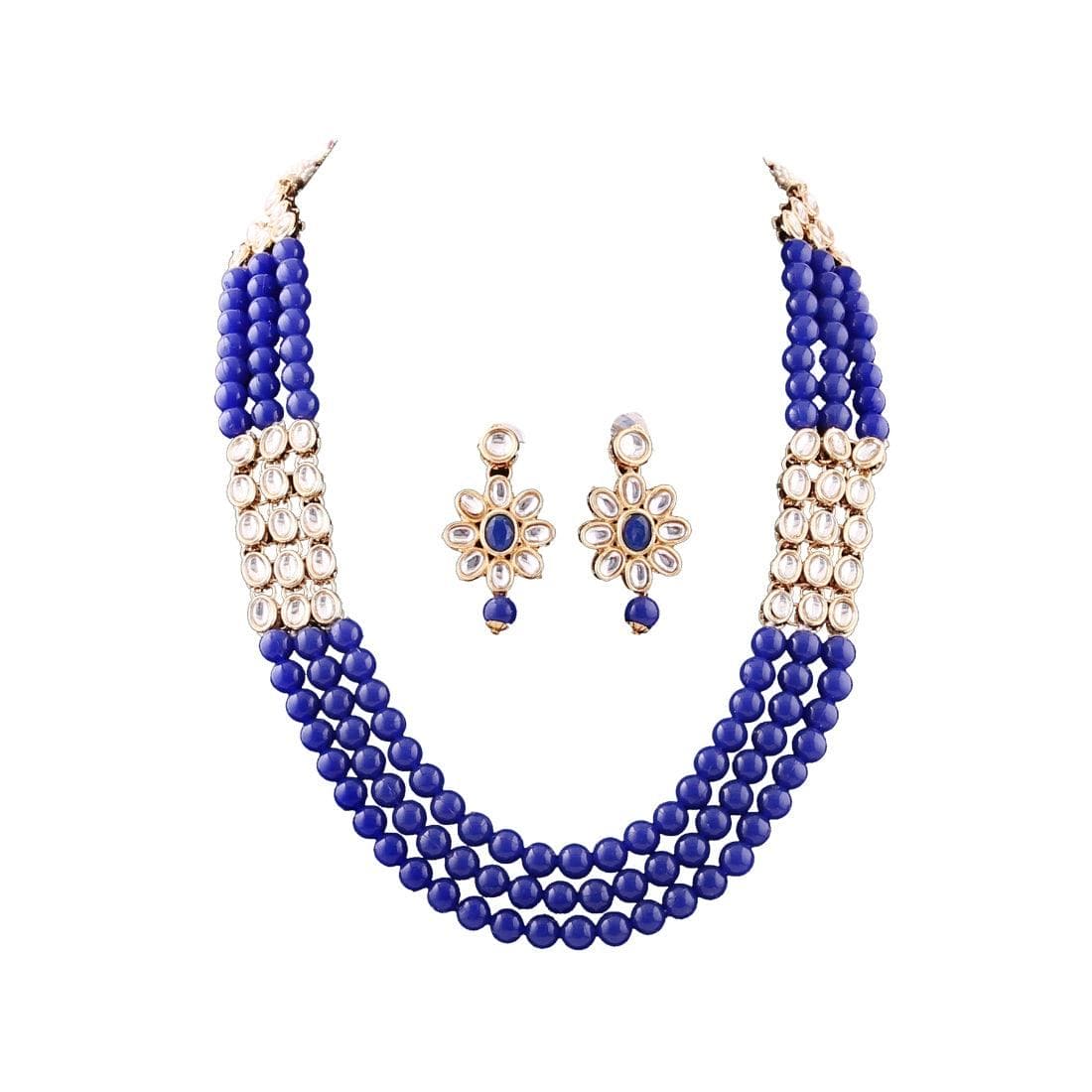 Elegant Finish Gold Plated Blue Kundan Necklace Set - Fizzibyizzicommerce