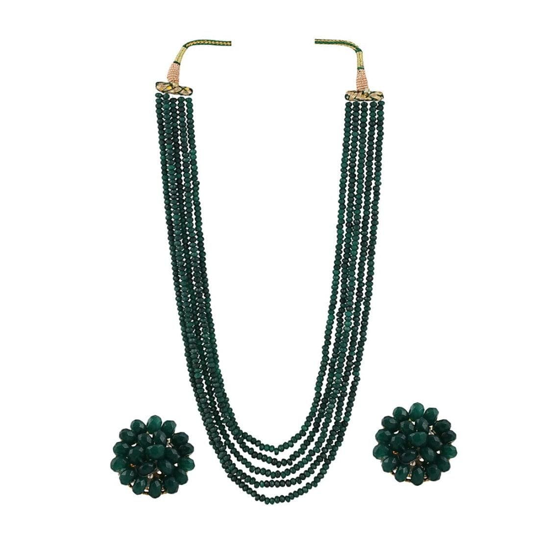 Five Layer Green Crystal Beads Necklace With Earrings - Fizzibyizzicommerce