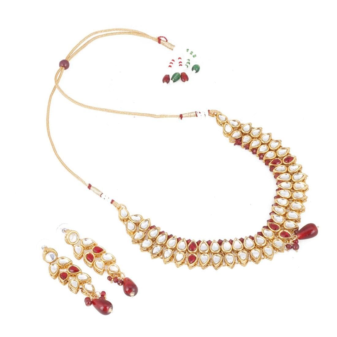 Elegant Bollywood Inspired Ethnic Kundan Necklace with Earrings - Fizzibyizzicommerce