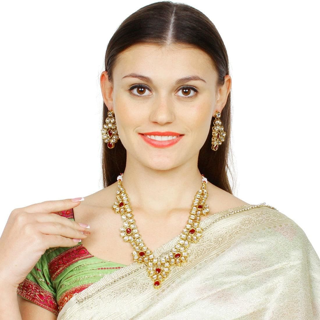 Elegant Inspired Traditional Kundan Necklace Set With Earrings - Fizzibyizzicommerce