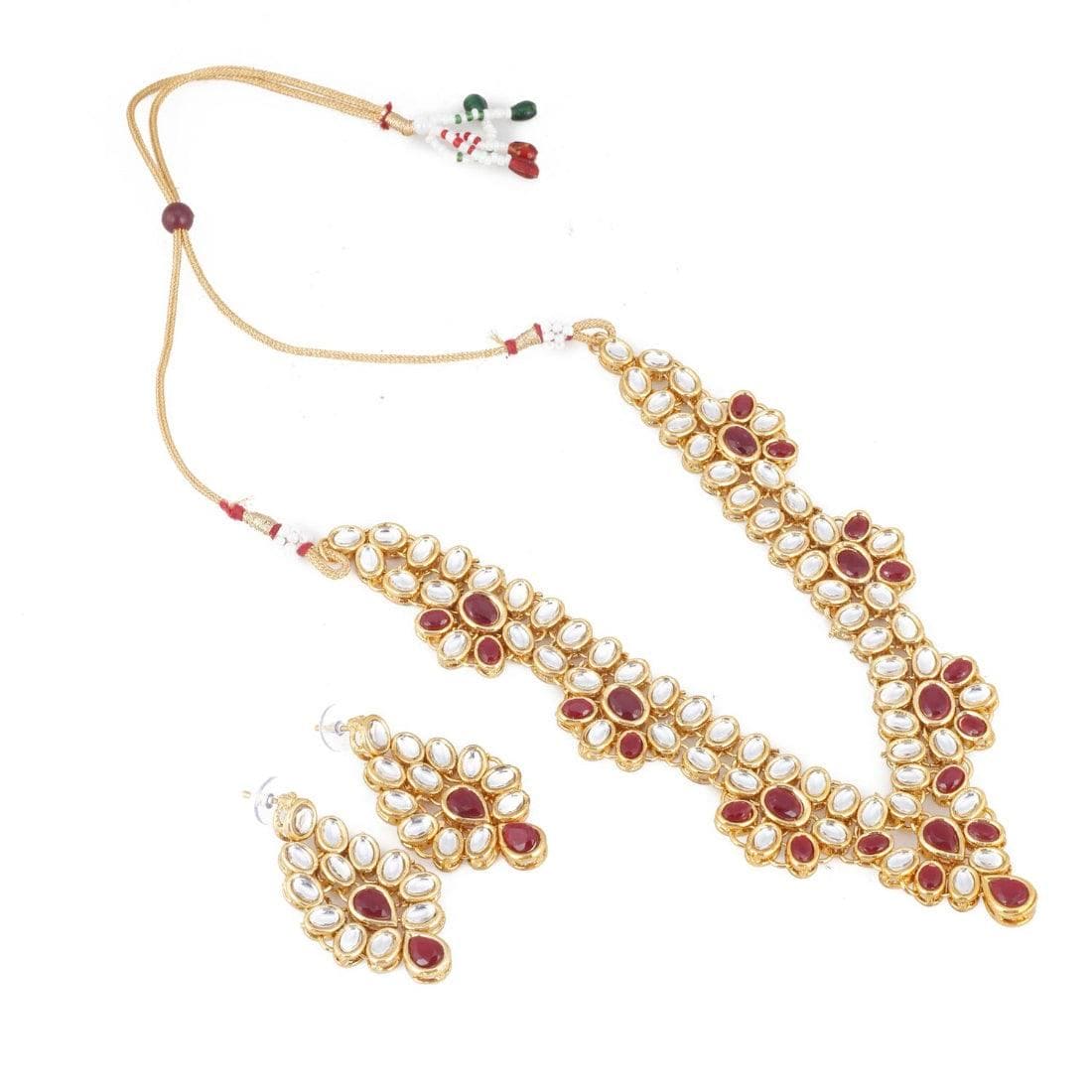 Elegant Inspired Traditional Kundan Necklace Set With Earrings - Fizzibyizzicommerce