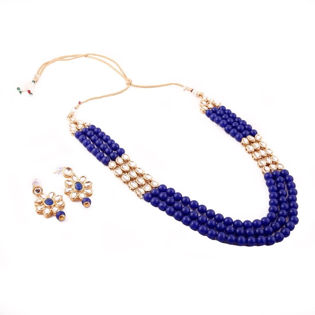 Elegant Finish Gold Plated Blue Kundan Necklace Set - Fizzibyizzicommerce