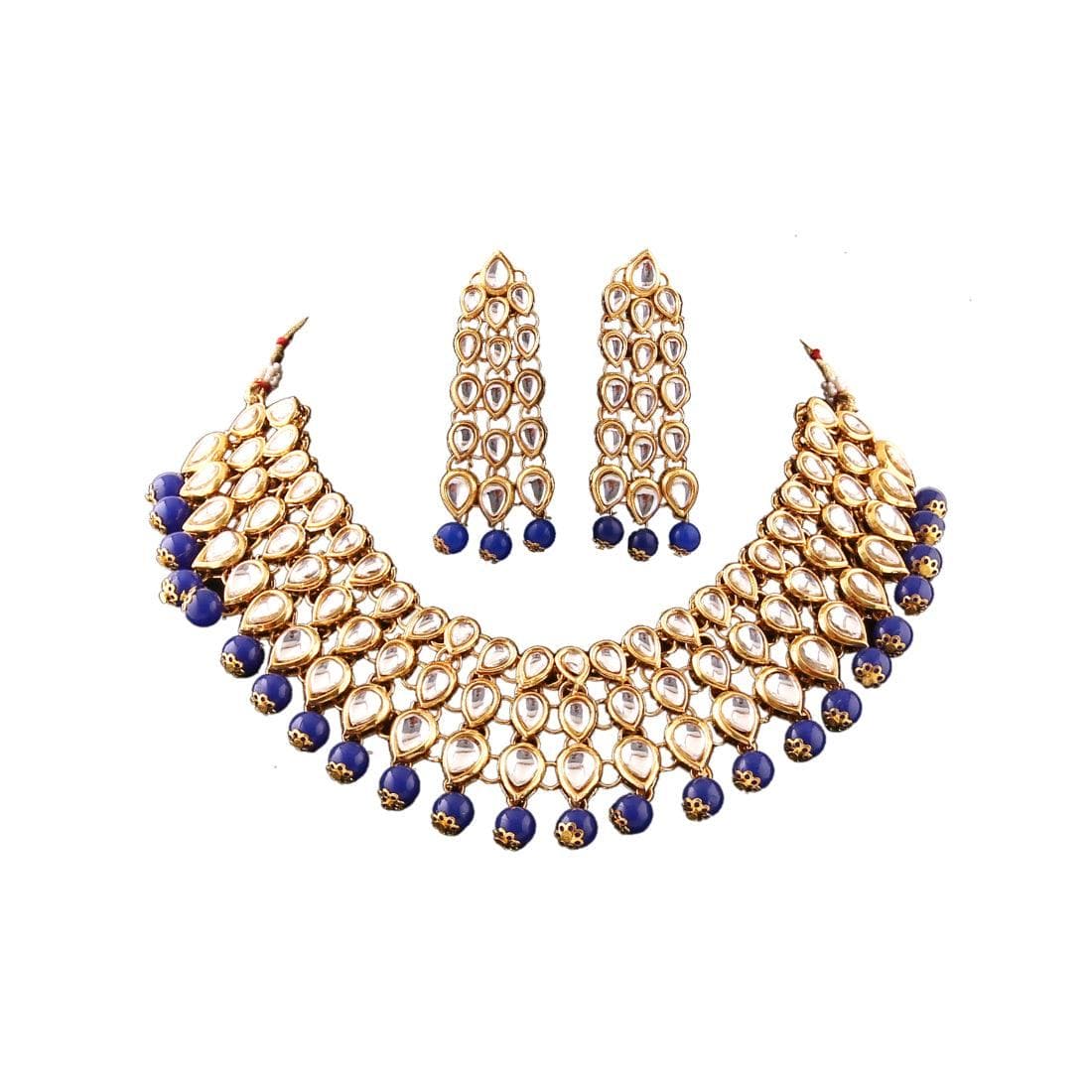 Elegant Finish Gold Plated Blue Kundan Necklace Set - Fizzibyizzicommerce