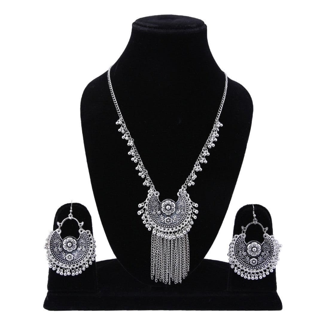 Generic Elegant Stylish Black Meena Oxidised Jewellery With Earrings Set For Women - Fizzibyizzi