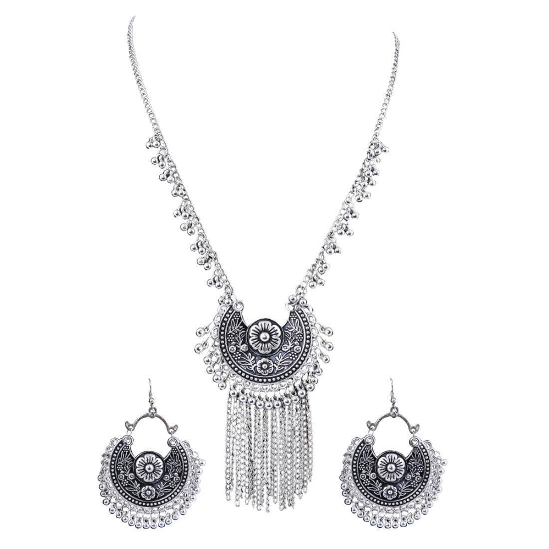 Generic Elegant Stylish Black Meena Oxidised Jewellery With Earrings Set For Women - Fizzibyizzi