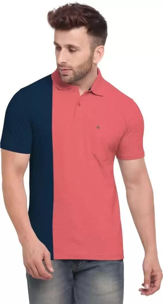 Cotton Color block Half Sleeves Polo Neck Mens Casual T-Shirt - Fizzibyizzi